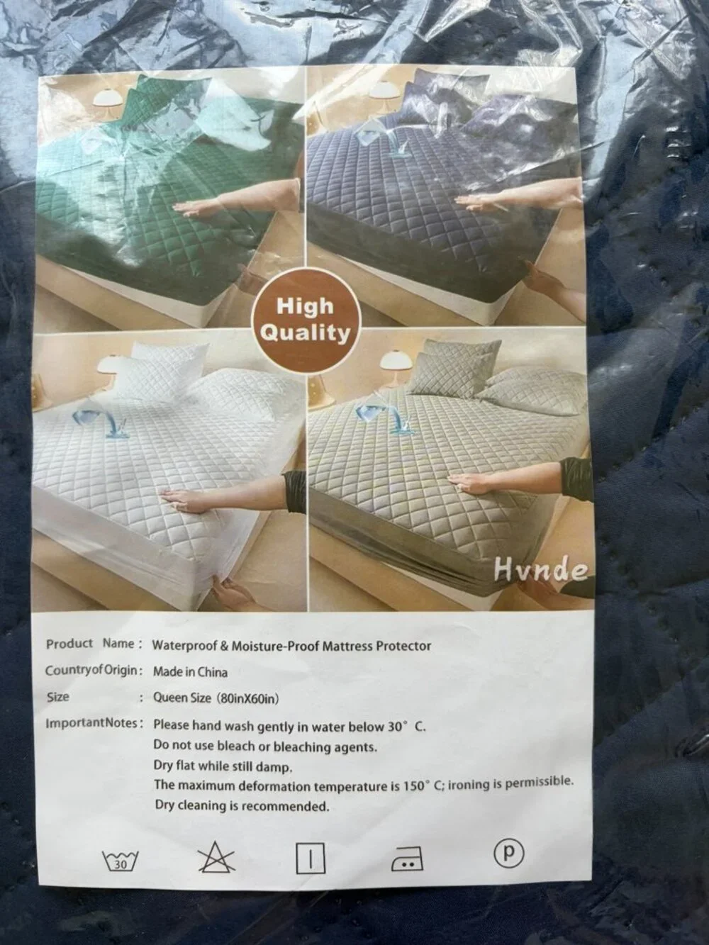 Waterproof Queen Mattress Protector Quilted Mattress Pad Cover Navy Blue NWT